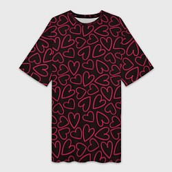 Женская длинная футболка Розовые сердечки на темном фоне