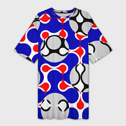 Женская длинная футболка Абстрактные сине-красные паттерны и шары