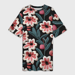 Женская длинная футболка Эффект вышивки цветы