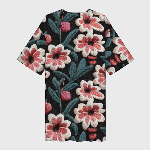 Женская длинная футболка Эффект вышивки цветы / 3D-принт – фото 2