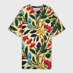 Женская длинная футболка Эффект вышивки цветочная поляна