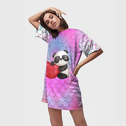 Футболка женская длинная Милая панда с сердечком, цвет: 3D-принт — фото 2