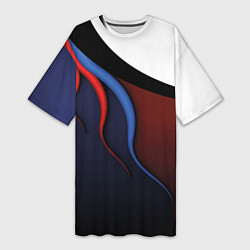 Футболка женская длинная Синие, красные и белые разводы, цвет: 3D-принт