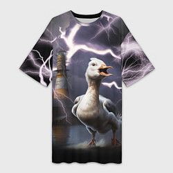 Футболка женская длинная Беспокойная утка, цвет: 3D-принт
