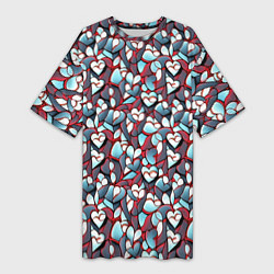 Женская длинная футболка Абстрактный паттерн с сердцами