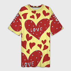 Женская длинная футболка Надпись love в красном сердце