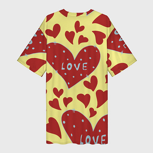 Женская длинная футболка Надпись love в красном сердце / 3D-принт – фото 2