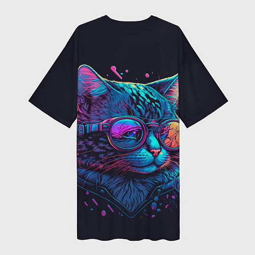 Женская длинная футболка Кот неоновый / 3D-принт – фото 2