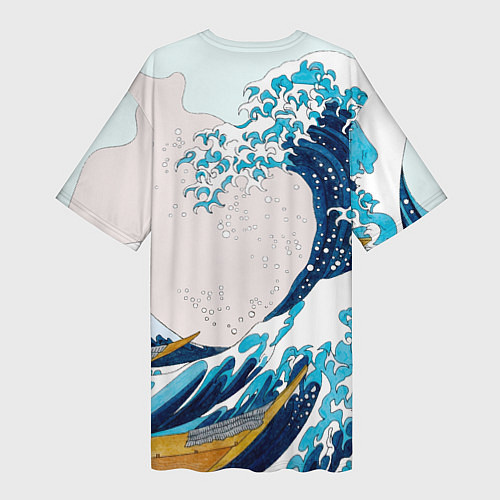 Женская длинная футболка Влюбленные тюлени у большой волны Канагава / 3D-принт – фото 2