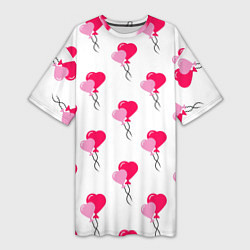 Женская длинная футболка Шарики-сердечки на День Влюбленных
