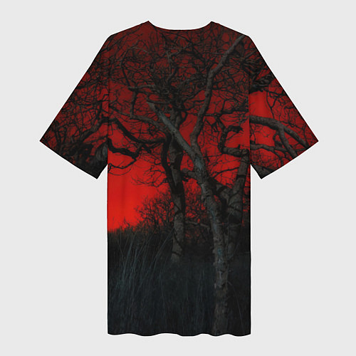 Женская длинная футболка Уэнсдэй на фоне леса / 3D-принт – фото 2
