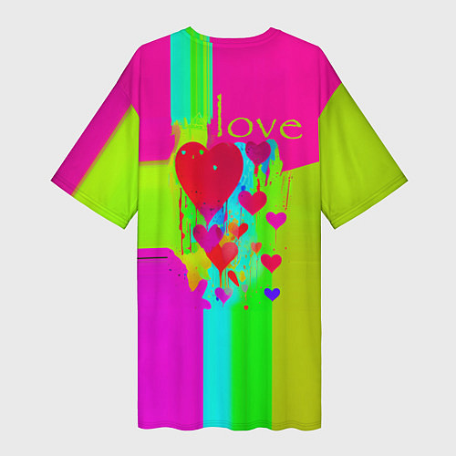 Женская длинная футболка Love сердечки / 3D-принт – фото 2