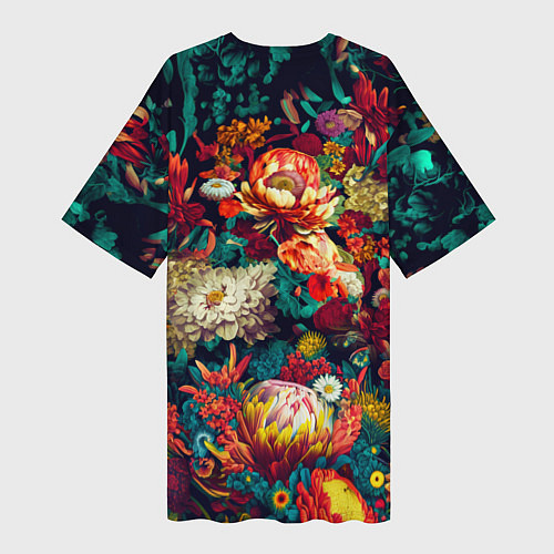 Женская длинная футболка Цветочный паттерн с цветами и листьями / 3D-принт – фото 2