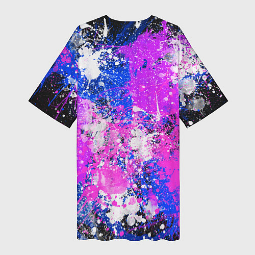 Женская длинная футболка Разбрызганная фиолетовая краска - темный фон / 3D-принт – фото 2
