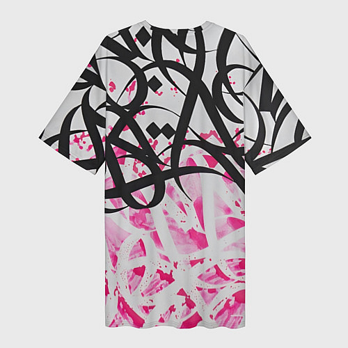 Женская длинная футболка Черно-розовая каллиграфия / 3D-принт – фото 2