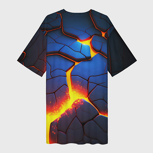 Женская длинная футболка Яркая неоновая лава, разломы / 3D-принт – фото 2