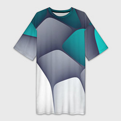 Женская длинная футболка Серо-бело-синий каменный паттерн