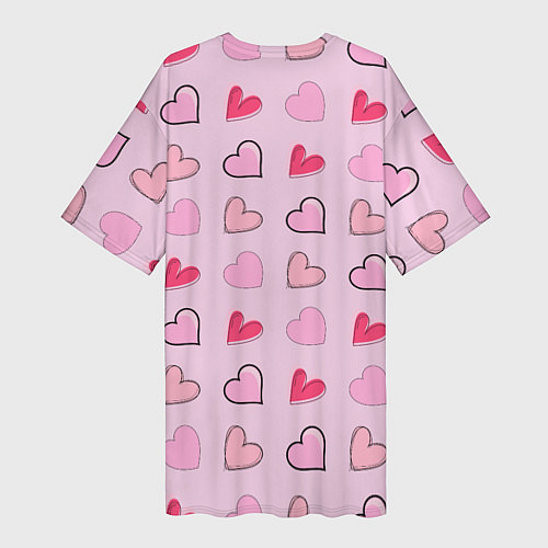 Женская длинная футболка Валентинки на нежно-розовом фоне / 3D-принт – фото 2