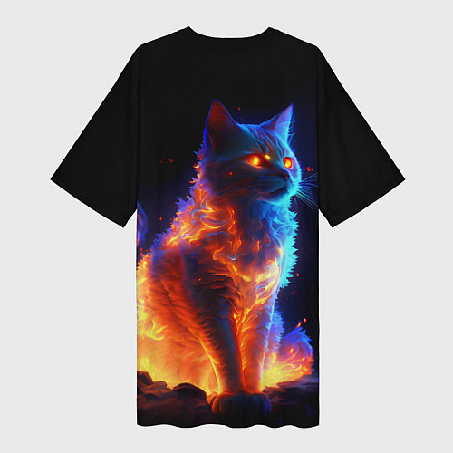 Женская длинная футболка Огненная кошка / 3D-принт – фото 2