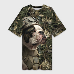Футболка женская длинная Бульдог солдат, цвет: 3D-принт
