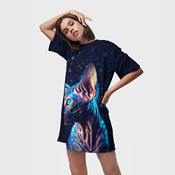 Футболка женская длинная Кот сфинкс и искорки, цвет: 3D-принт — фото 2