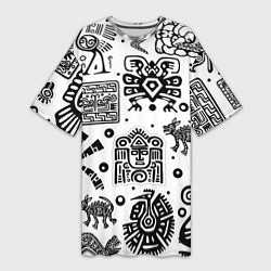Женская длинная футболка Знаки племени Майя