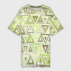 Женская длинная футболка Геометрический светло-зелёный паттерн из треугольн