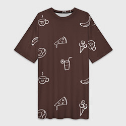 Женская длинная футболка Еда в минимализме на коричневом фоне