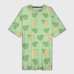 Женская длинная футболка Узор из цветков и листьев арбуза