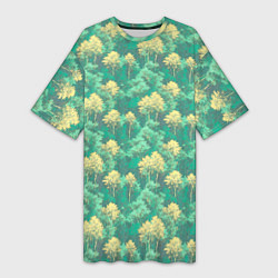 Женская длинная футболка Камуфляж деревья двуцветный