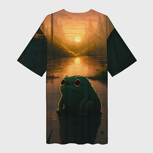 Женская длинная футболка Лягушонок Пепе у себя дома / 3D-принт – фото 2