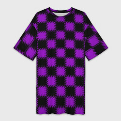 Женская длинная футболка Фиолетовый черный узор Шахматка