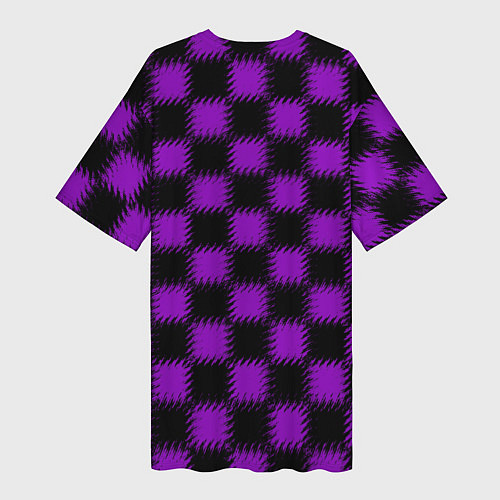 Женская длинная футболка Фиолетовый черный узор Шахматка / 3D-принт – фото 2
