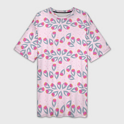 Футболка женская длинная Узор из малиновых тюльпанов, цвет: 3D-принт