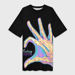 Женская длинная футболка Сердечко правой рукой - неоновый рентген