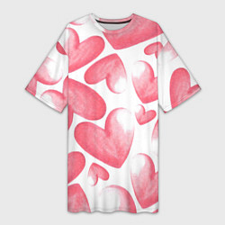 Женская длинная футболка Розовые акварельные сердца - паттерн