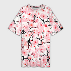 Женская длинная футболка Цветущая сакура: арт нейросети