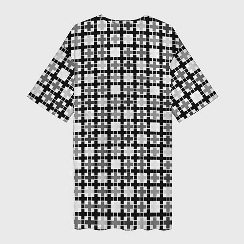 Женская длинная футболка Черно-белый геометрический мелкий узор / 3D-принт – фото 2