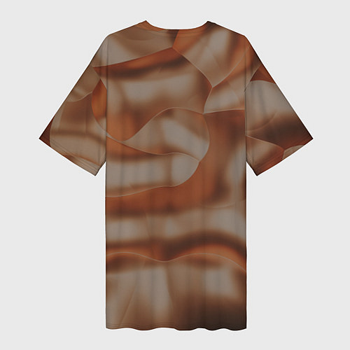 Женская длинная футболка Тёмно-золотистые абстрактные волны / 3D-принт – фото 2