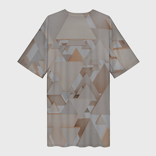 Женская длинная футболка Геометрическое множество серых и бежевых треугольн / 3D-принт – фото 2