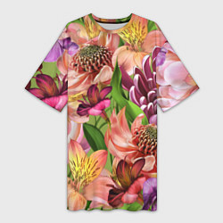 Женская длинная футболка Райские цветы