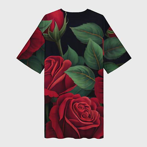Женская длинная футболка Много красных роз / 3D-принт – фото 2