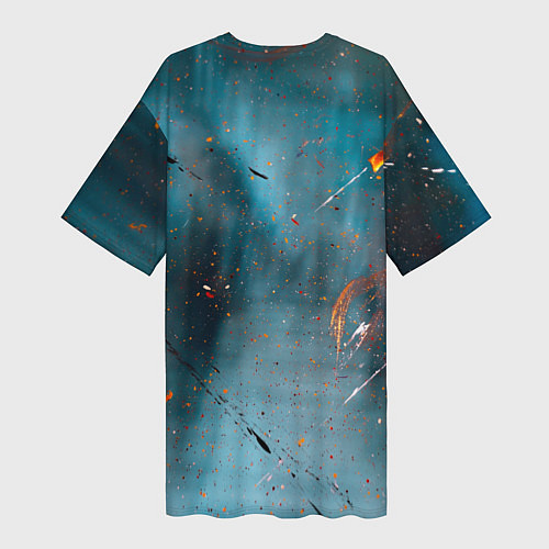 Женская длинная футболка Абстрактный синий туман, силуэты и краски / 3D-принт – фото 2