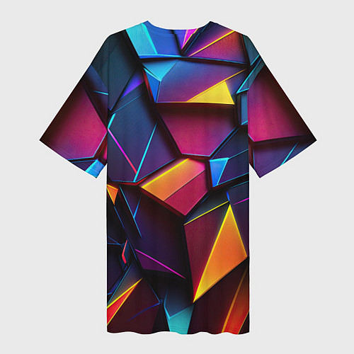 Женская длинная футболка Неоновые абстрактные плиты / 3D-принт – фото 2