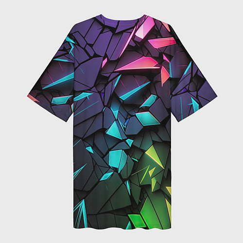 Женская длинная футболка Неоновые абстрактные каменные плиты / 3D-принт – фото 2