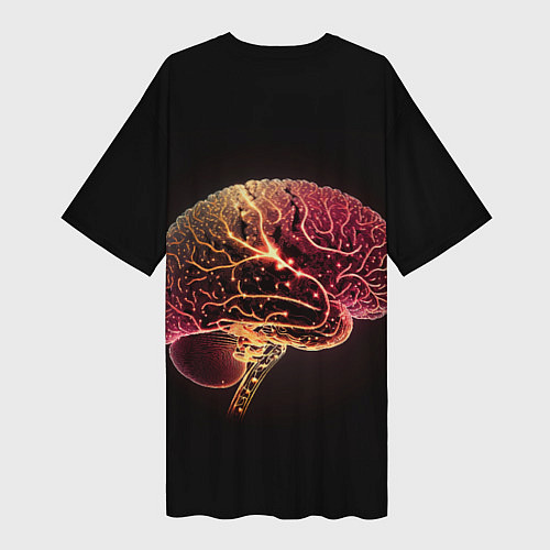 Женская длинная футболка Нейронный неоновый мозг / 3D-принт – фото 2