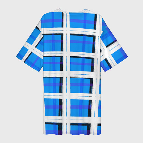 Женская длинная футболка Синяя клетка / 3D-принт – фото 2
