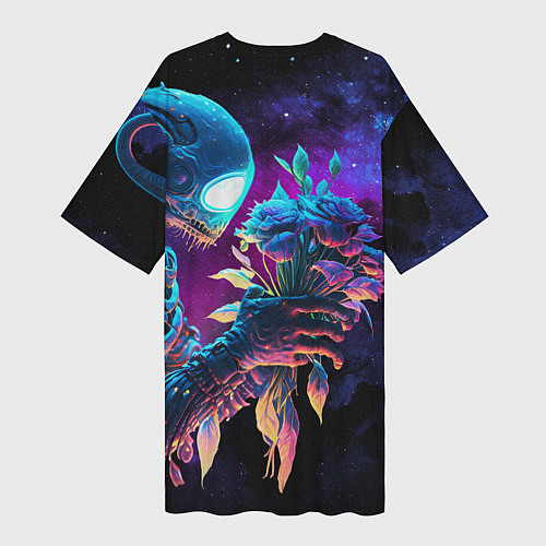 Женская длинная футболка Инопланетянин с неоновыми цветами / 3D-принт – фото 2