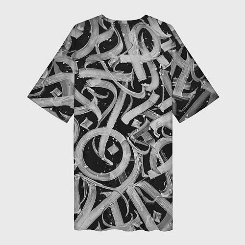 Женская длинная футболка Черно-белая каллиграфия / 3D-принт – фото 2