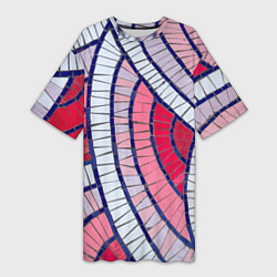 Женская длинная футболка Абстрактная белая-фиолетовая-красная текстура